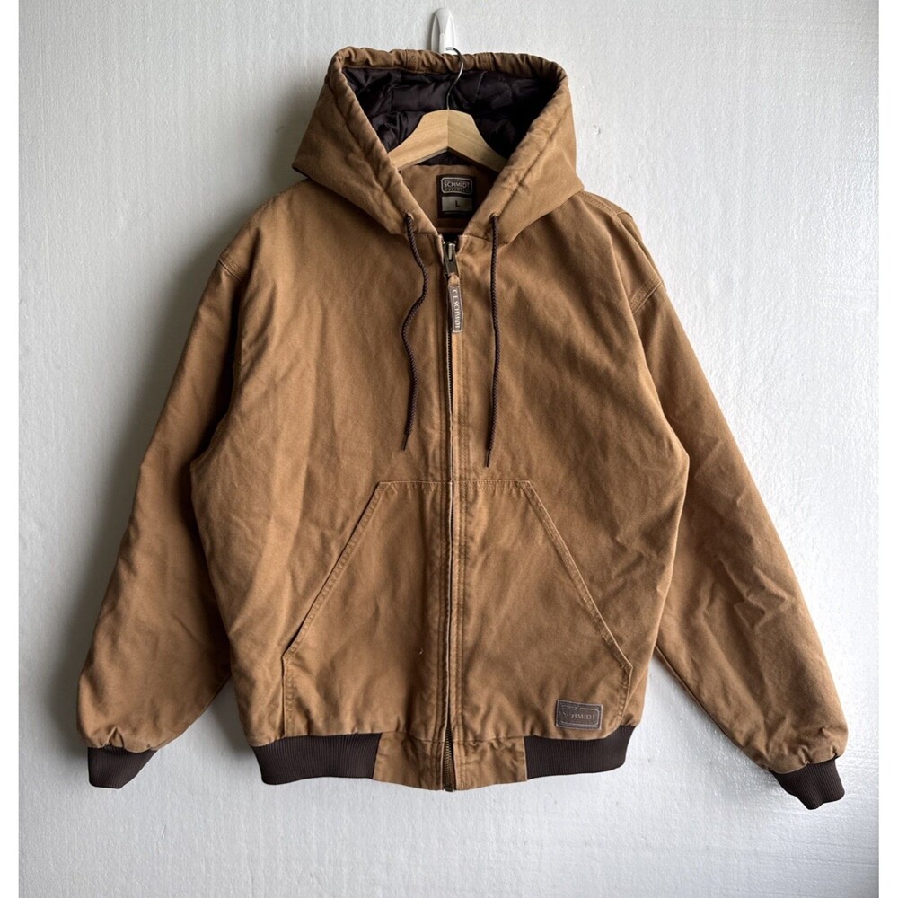 C.E. Schmidt Workwear Canvas Jacket Men’s L Brown Quilted Lined Hood Workwear